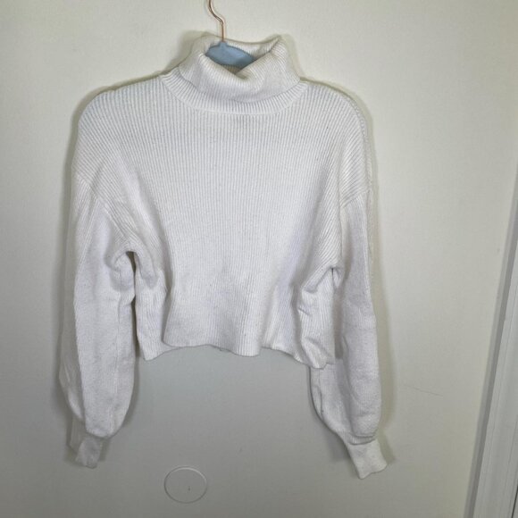 Forever 21 Ivory Ribbed Cropped Turtleneck Sweater - Picture 1 of 3